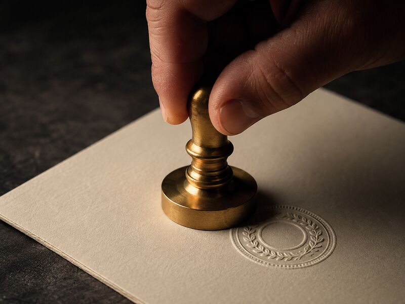 Brass seal being pressed onto incorporation documents